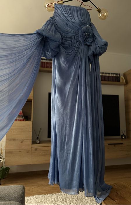Rochie de seară superbă, albastru deschis, cu mâneci detașabile – Nu   Ana Radu