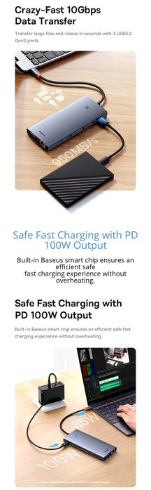 Baseus 13 in 1 Hub PortalJoy Series DP-8K-60Hz 4K-120Hz 10Gbps PD-100W