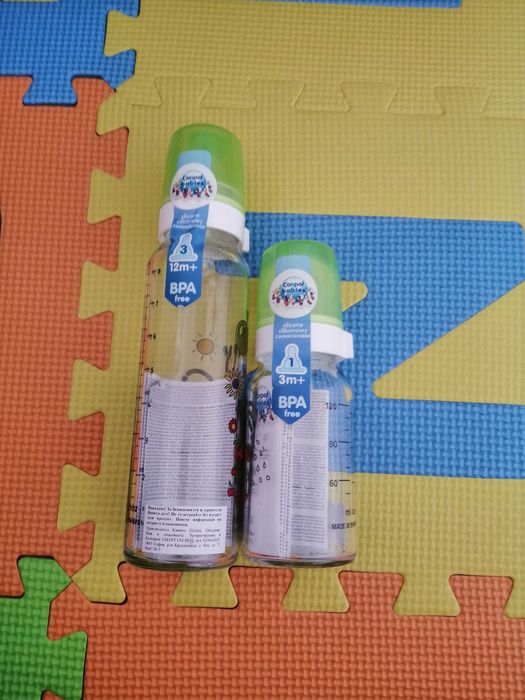 Canpol babies Ново Стъклено шише с тясно гърло и силиконови биберони