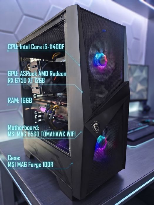 Мощен гейминг компютър MSI / Intel i5-11400F / AMD RX 6750 XT 12GB / 16GB RAM / 500GB SSD / 700W
