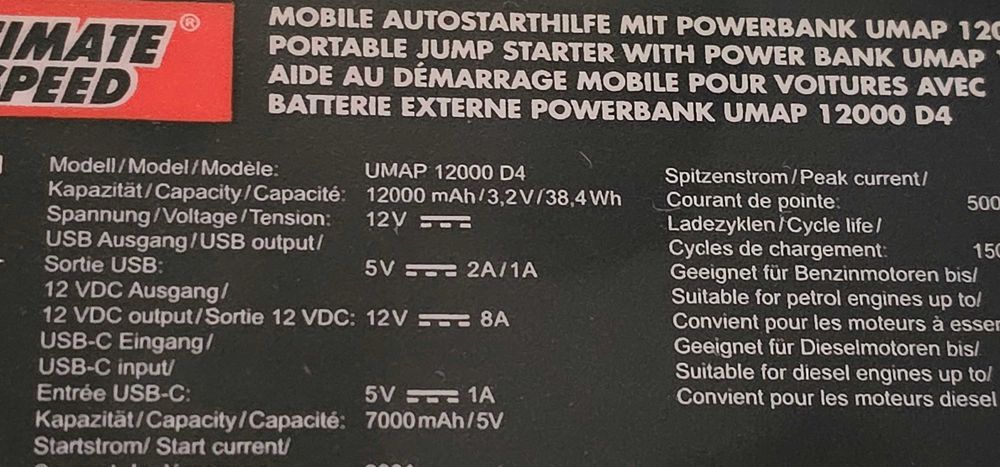 Starter mobil pornire automata ULTIMATE SPEED UMAP 12000 D4 power bank