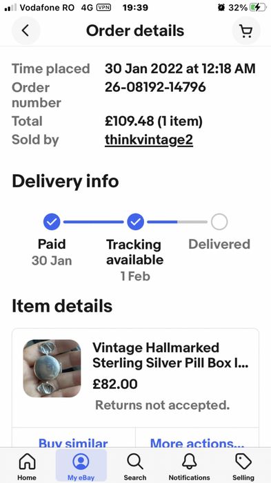 Bomboana vintage din argint 925 din UK 13gr