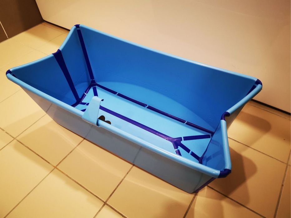 Сгъваема вана за бебе Stokke и подложка за новородено синя