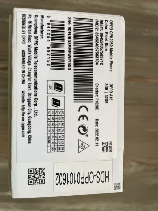 Oppo A16 3Gb ram 32 gb