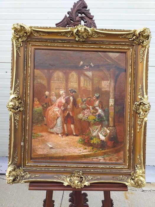 Alfred Bastien,tablou, ulei pe panza,63.5x53.35 cm,semnt, 1900, Belgia