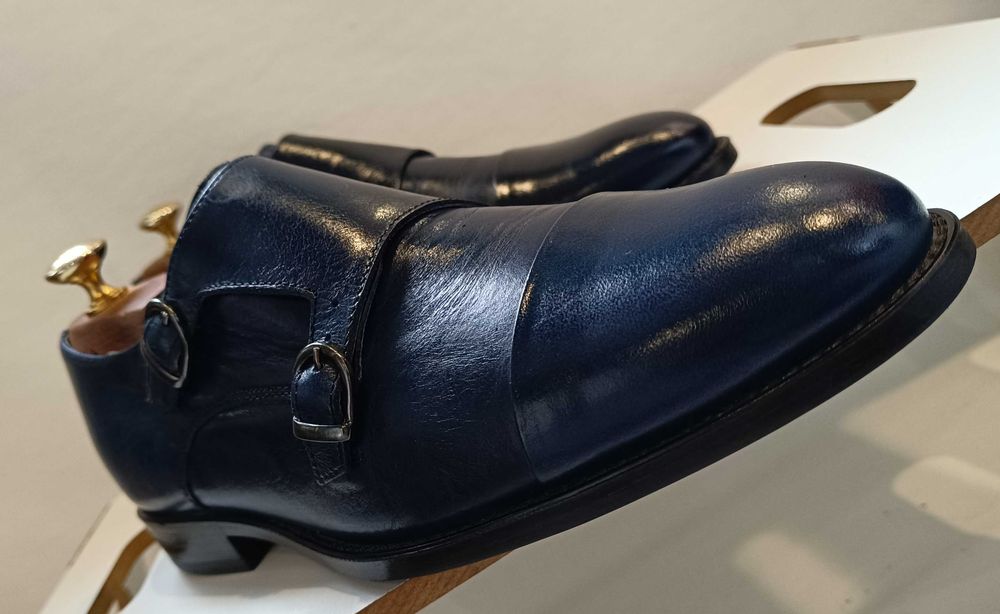 Pantofi monk lucrati manual Old Signature piele naturala moale navy
