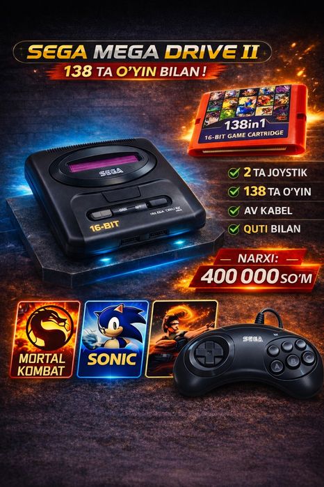 Sega Mega Drive 16-bit  100% yangi