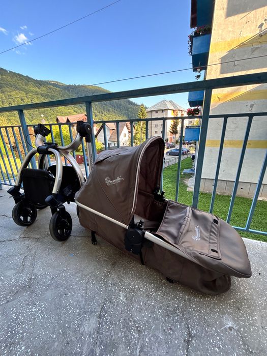 Cărucior bebe Coccolle 2 în 1 – landou + sport, maro/bej – stare foarte bună