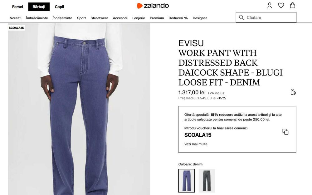 Blugi Evisu - Work Pant With Distressed Back Daicock - Marimea 36
