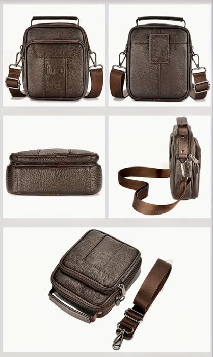 Мъжка черна кожена чантичка с дръжка/Премиум естест. кожа -10%Промоция