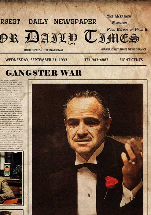 Кръстникът Дон Вито Корлеоне вестник постер плакат за дома кафе бар