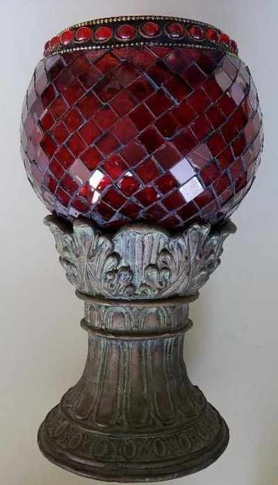 Suport lumânare din sticlă colorată, 21,5 cm,  În stare perfectă