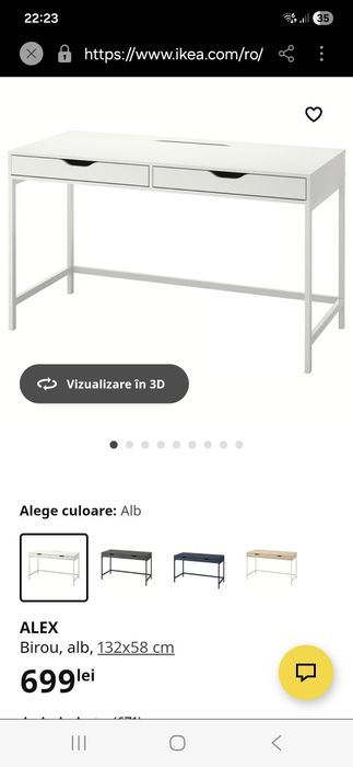 Birou Ikea alb, 132x58 cm, nou