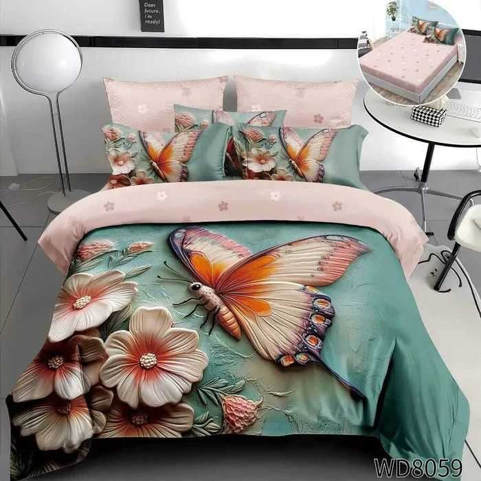 Флорален комплект с ластик, 100% памук 1 бр. х плик за завивка 200 x 230 cm 1 бр. х долен чаршаф с ластик 180 х 200 cm + 25 cm 2 бр.  калъфки 55 x 80