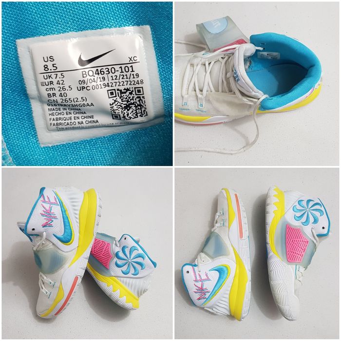 Adidasi Nike Kyrie 6 EP Neon Graffiti, pantofi baschet, Sneakers White Blue-Fury Opti-Yellow, mărimea 42 EU unisex