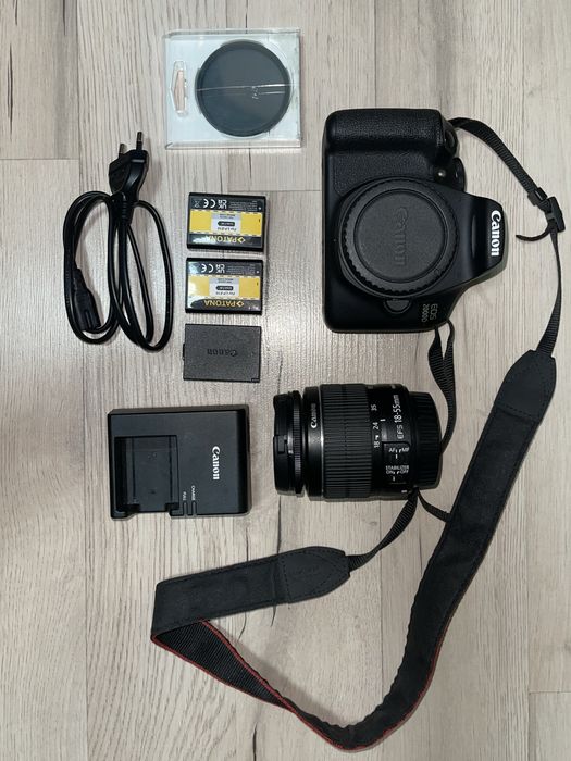 Canon 2000D kit complet – obiectiv 18-55, 3 baterii, filtru CPL