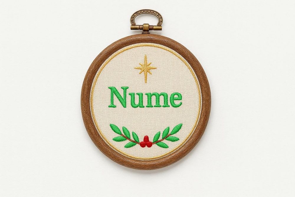 Glob brodat personalizat cu nume – ornament Crăciun handmade