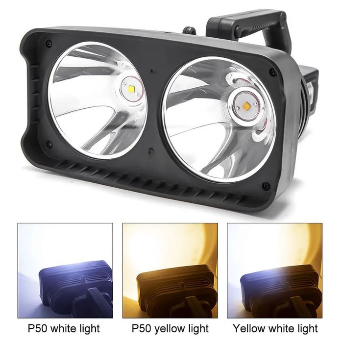 Lanterna dubla LED XHP50 cu Trepied, Lumina Calda si Rece, LED Lateral