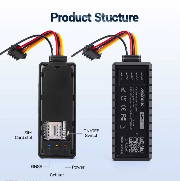 4G GPS тракер, отваряне на врата, превишена скорост, предплатена СИМ