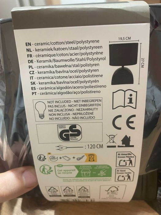 Нощна лампа за спалня, черна, керамична основа