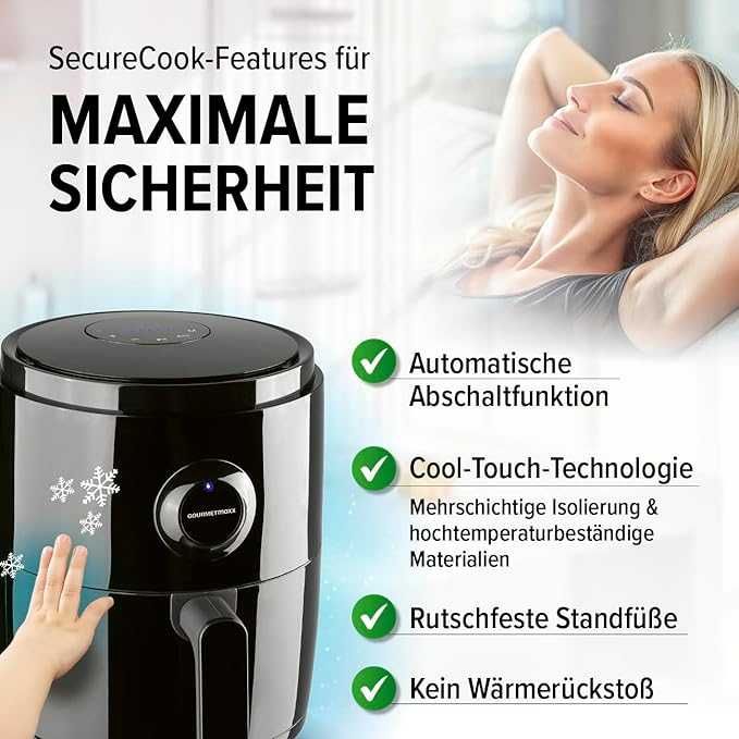 Фритюрник с горещ въздух GOURMETmaxx 3L Airfryer 8 функции, 6 програми