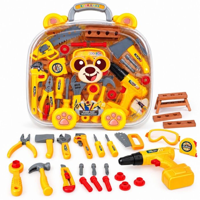 Детски комплект с инструменти Bear’s Box – 30 части, бормашина, трион,