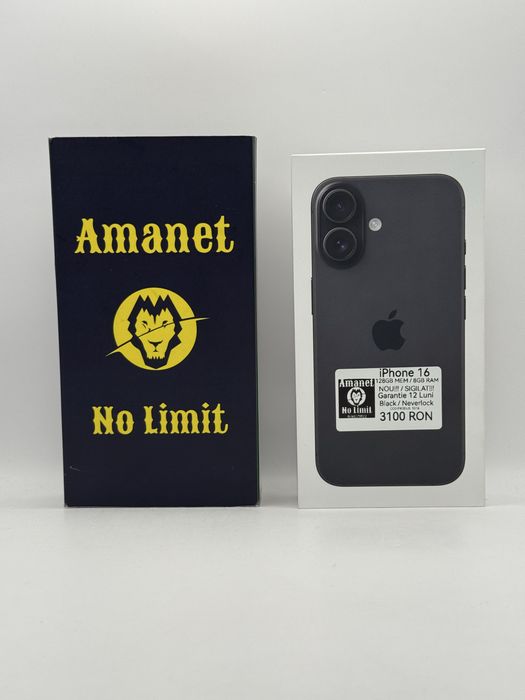 iPhone 16 128GB Black NOU !!! Sigilat  Garantie 1An,AMANET NO LIMIT