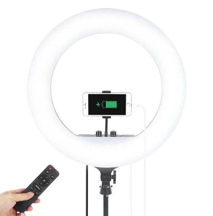 Set ring light (lampa circulara) mare si lumini pentru studio cu 2 softbox-uri si becuri LED