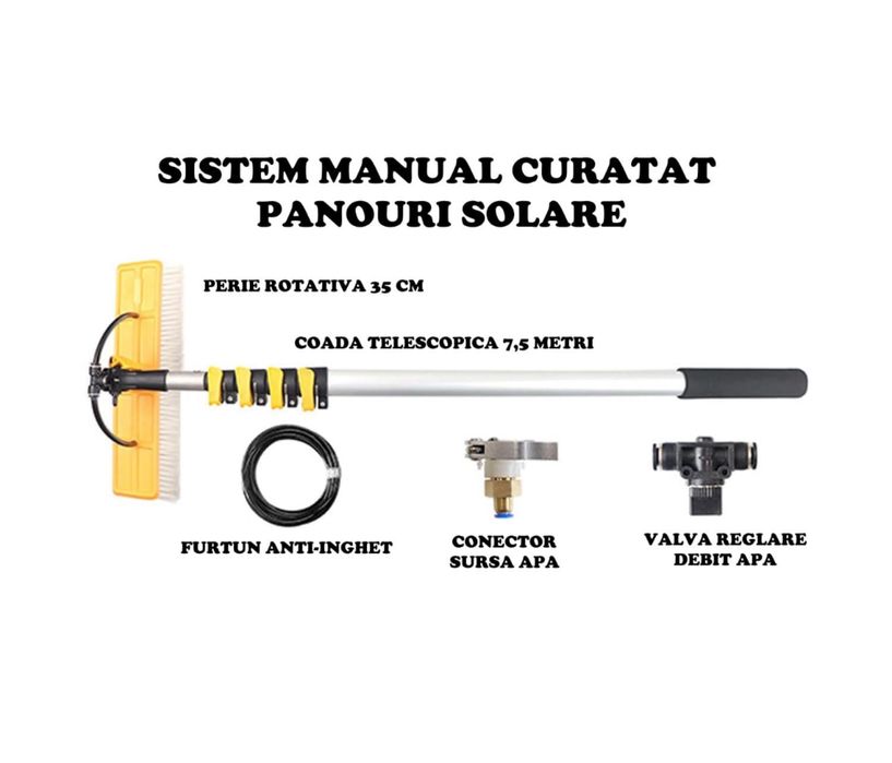 Sistem cu perie pentru curatat panouri fotovoltaice si geamuri