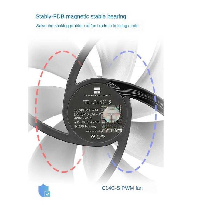 Ventilator PC, Thermalright TL-C14C S, 14cm, 1500rpm, ARGB, negru, nou