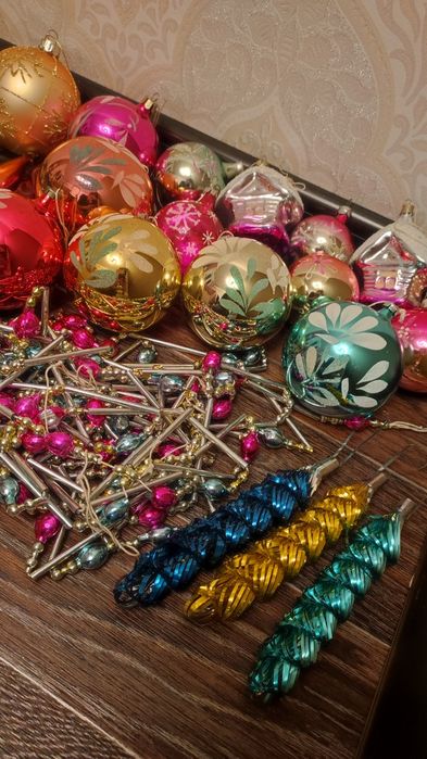 Ёлочные игрушки СССР - винтажный набор, стекло