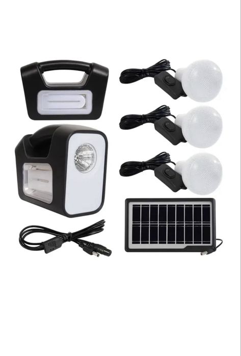 Kit Solar Portabil pentru Camping Bibica Edition – Sistem de Iluminat cu Panou Solar, Acumulator, Lanternă, Lampă U și 3 Becuri LED