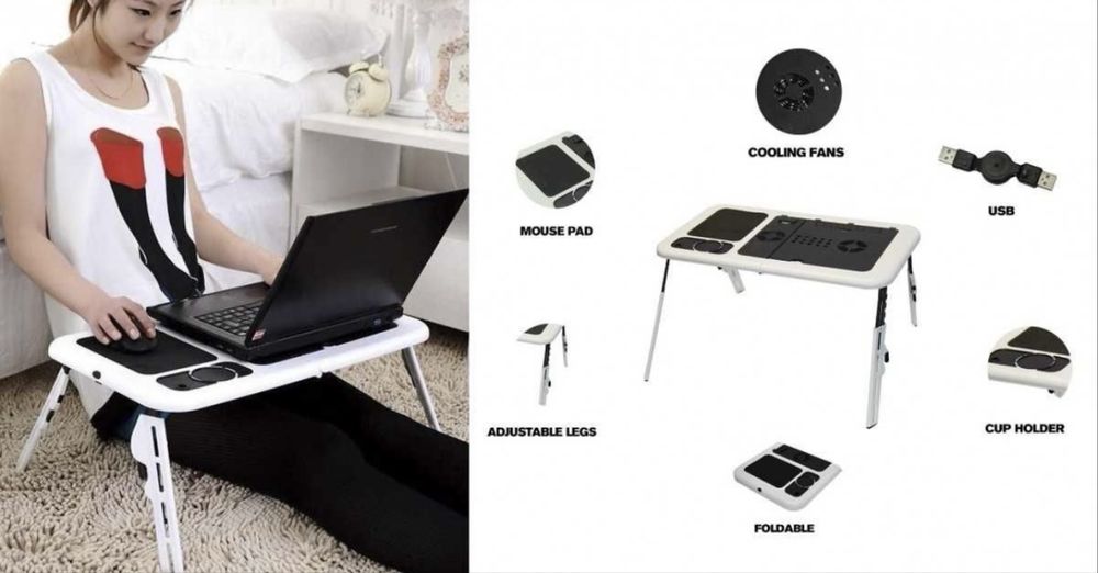Masa laptop pliabila cu cooler ascuns alba