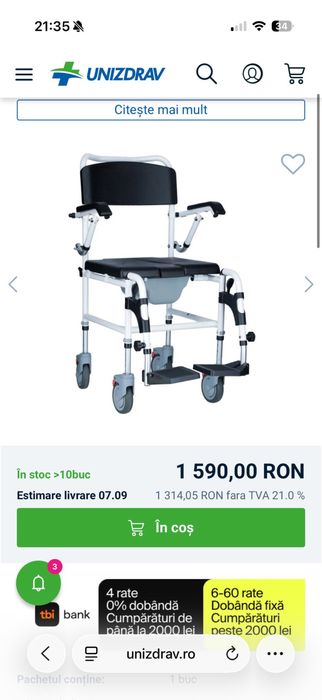 Scaun transfer/ scaun wc pentru persoane cu handicap