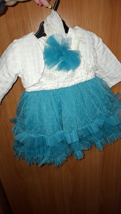 Rochiță pentru botez turcoaz 6-9 luni