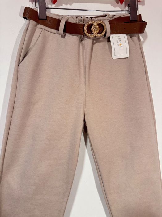 Pantaloni de birou, din vâscoză, eleganți, bej, S, made in Italy