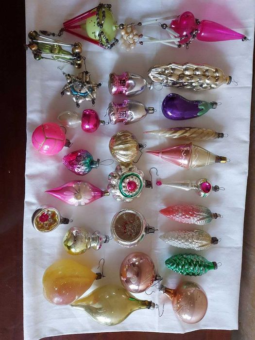 Игрушки  елочные советского периода. Антикварные. Стеклянные.