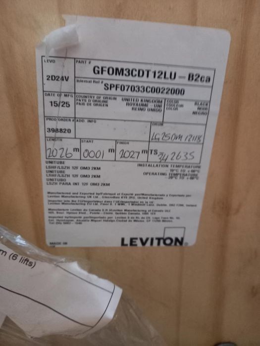 Rolă Cablu Fibră Optică LEVITON 12 Core OM3 – 2022m – Universal (Int/E