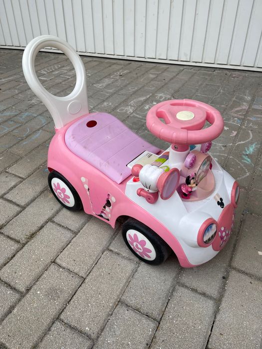 Детска кола за бутане - MINNIE - бяло и розово