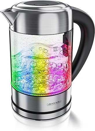 Arendo Стъклена кана, неръждаема стомана,контрол на температурата 1.7л