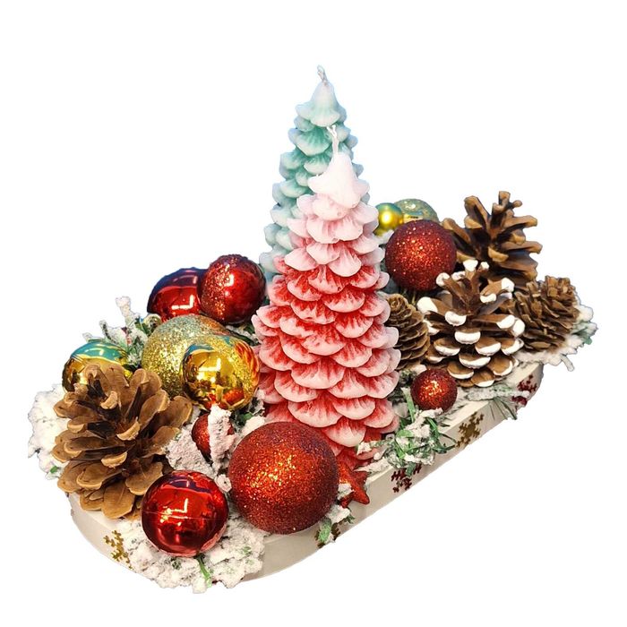 Aranjament Craciun cu doua lumanari tip bradut