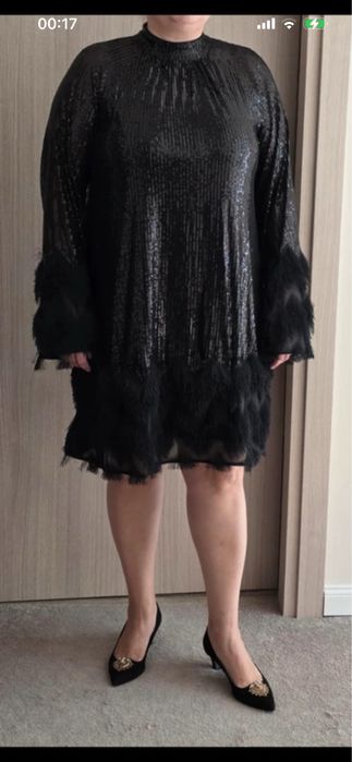 Rochie de seara  XL, neagra, paiete