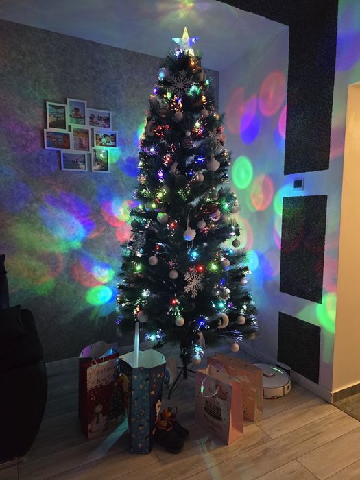 Brad cu lumini led si fibra optica luminata  2.5 metri 250 cm