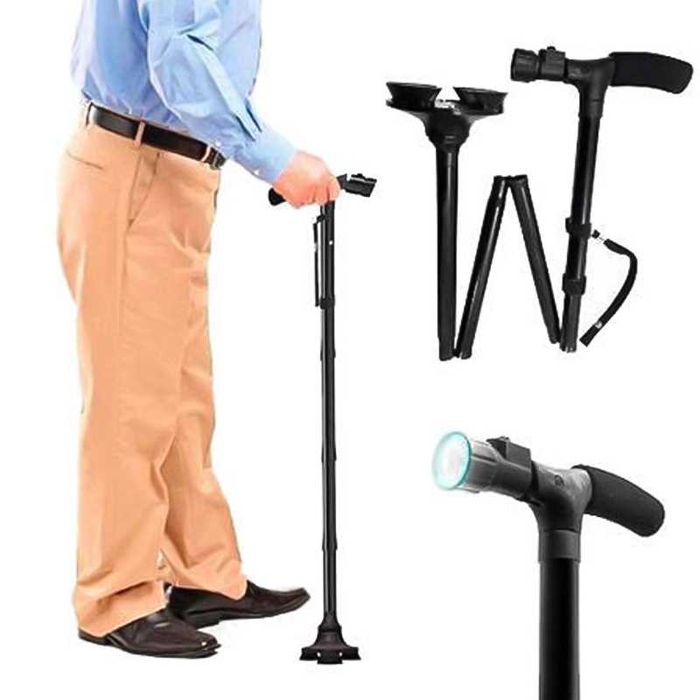 Сгъваем бастун с подвижна основа и с фенер, С ВКЛЮЧЕНИ БАТЕРИИ