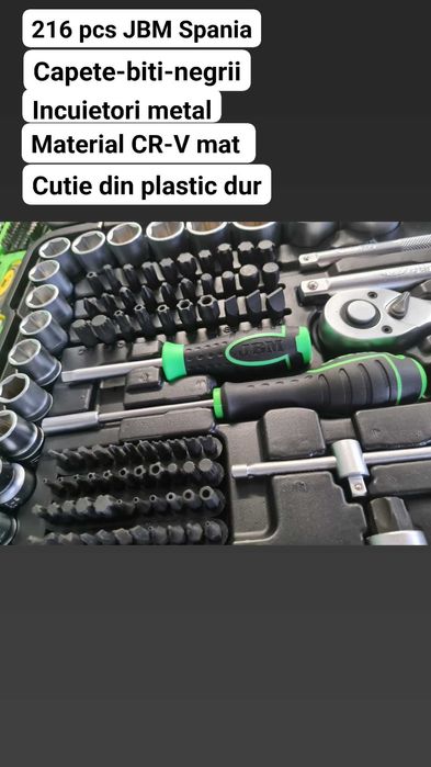 Trusa chei 216 piese.Trusa scule 216 piese.Trusa tubulare-Noi JBM+TVA