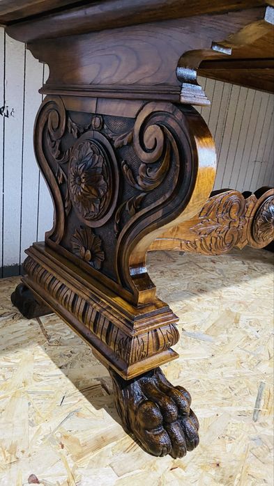 Birou Vintage Lemn Masiv Sec XIX Antic Sculptat Vechi Masa