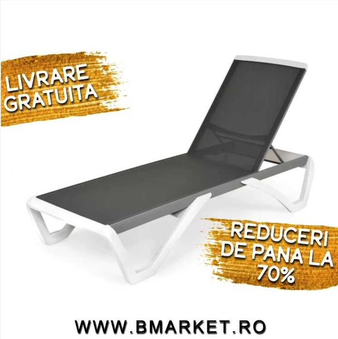 Sezlong plaja/gradina/terasa Gri/Alb LIVRARE GRATUITA