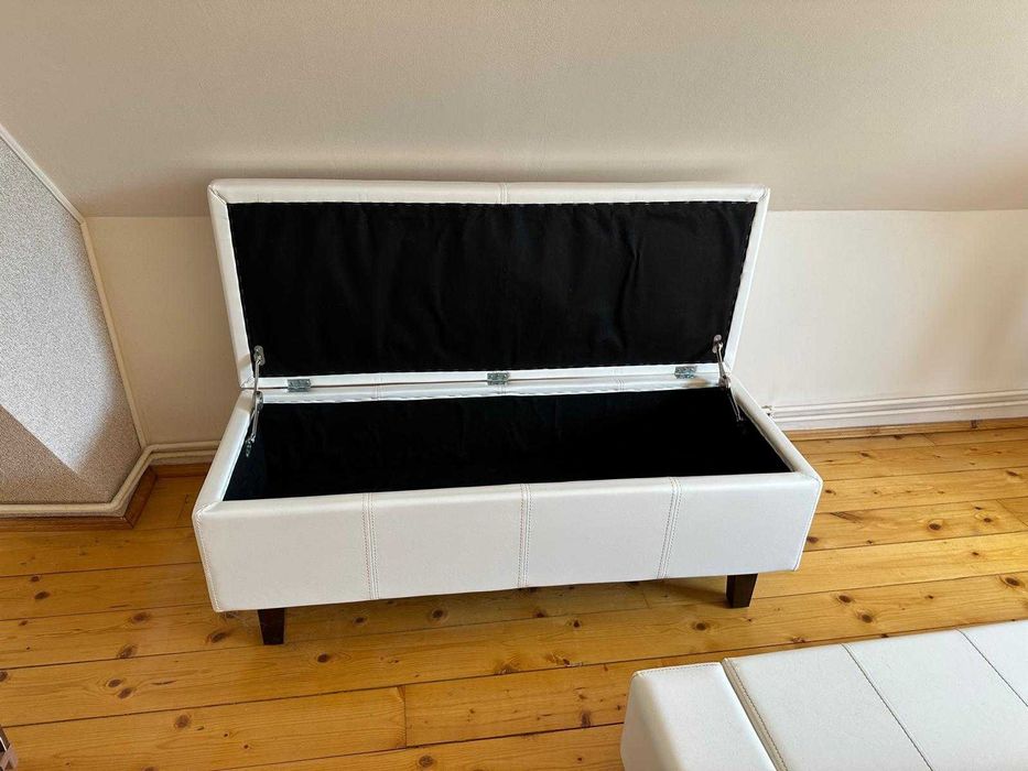 Mobilier Mobexpert dormitor: Set Pat tapițat alb și Ladă așternut