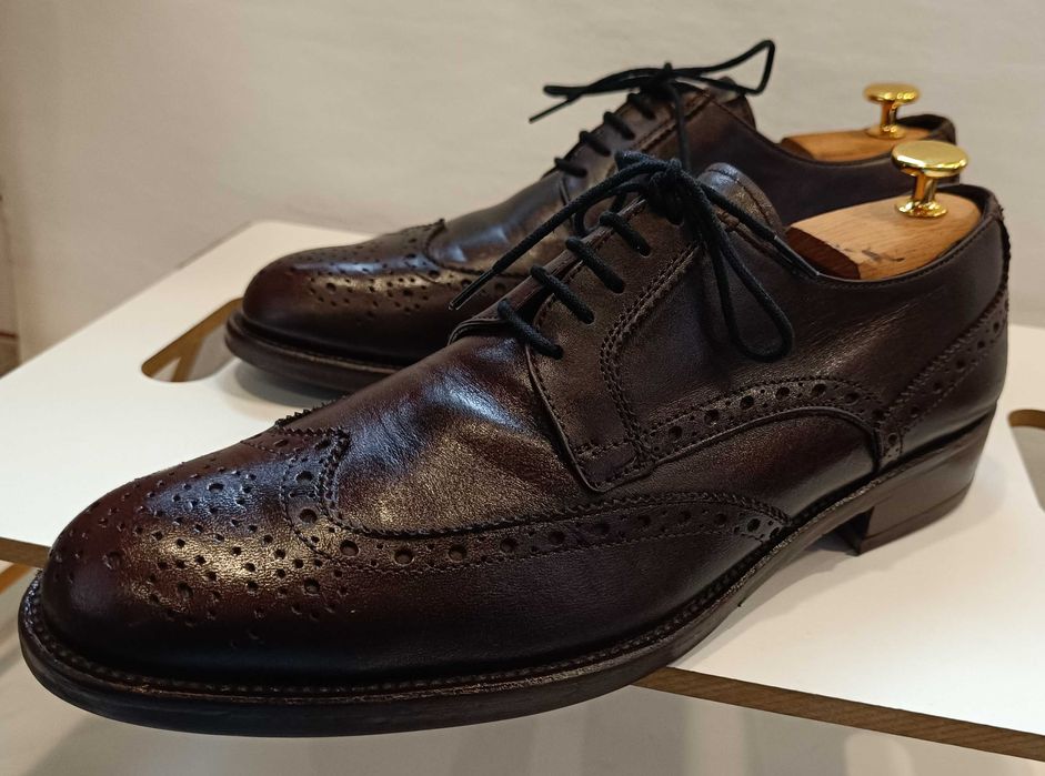 Pantofi derby brogue 42.5 43 British Passport piele naturala moale G W