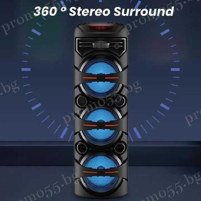 Голяма тонколона 95см. 3х8 инча с безжичен микрофон, дистанционно, RGB